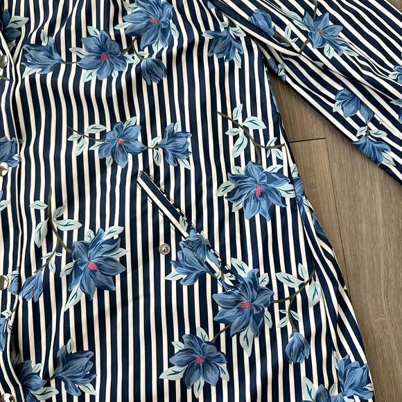 Draper James Raincoat Navy and White Stripes with Flowers Size S - Picture 5 of 7